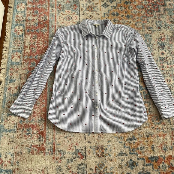 Talbots Tops - Talbots blue and white striped button down with embroidered hearts